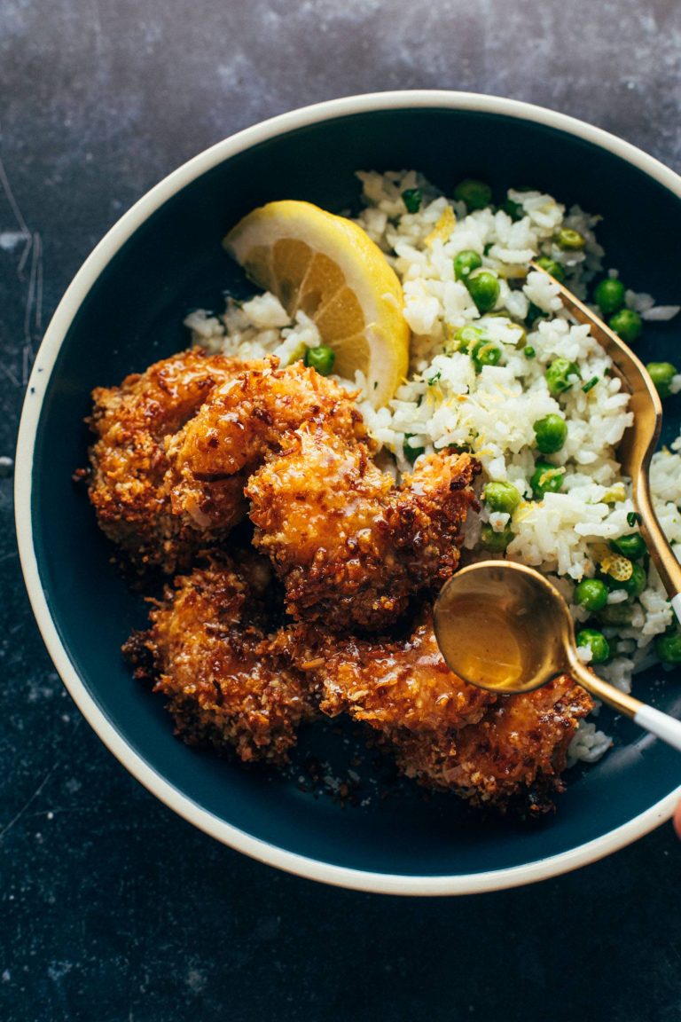 Baked Coconut Shrimp with Springy Rice and Honey Butter Sauce